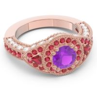 Ornate Halo Three Stone Harmya Ring