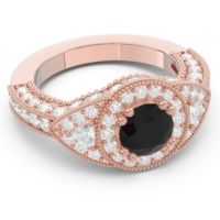 Ornate Halo Three Stone Harmya Ring