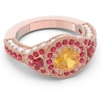 Ornate Halo Three Stone Harmya Ring