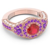 Ornate Halo Three Stone Harmya Ring