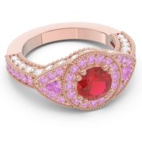Ornate Halo Three Stone Harmya Ring