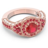 Ornate Halo Three Stone Harmya Ring