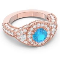 Ornate Halo Three Stone Harmya Ring