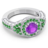 Ornate Halo Three Stone Harmya Ring