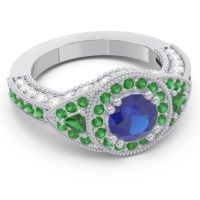 Ornate Halo Three Stone Harmya Ring