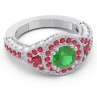 Ornate Halo Three Stone Harmya Ring