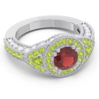 Ornate Halo Three Stone Harmya Ring