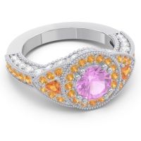 Ornate Halo Three Stone Harmya Ring