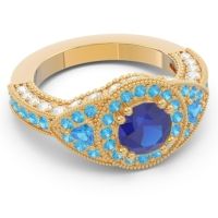 Ornate Halo Three Stone Harmya Ring