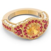 Ornate Halo Three Stone Harmya Ring