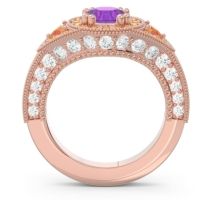 Ornate Halo Three Stone Harmya Ring