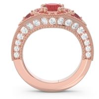 Ornate Halo Three Stone Harmya Ring