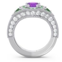 Ornate Halo Three Stone Harmya Ring