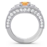 Ornate Halo Three Stone Harmya Ring