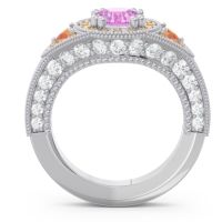 Ornate Halo Three Stone Harmya Ring