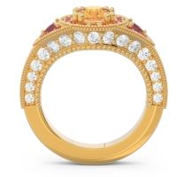 Ornate Halo Three Stone Harmya Ring