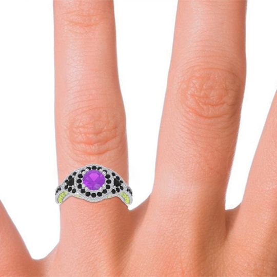 Ornate Halo Three Stone Harmya Ring