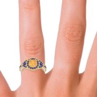 Ornate Halo Three Stone Harmya Ring