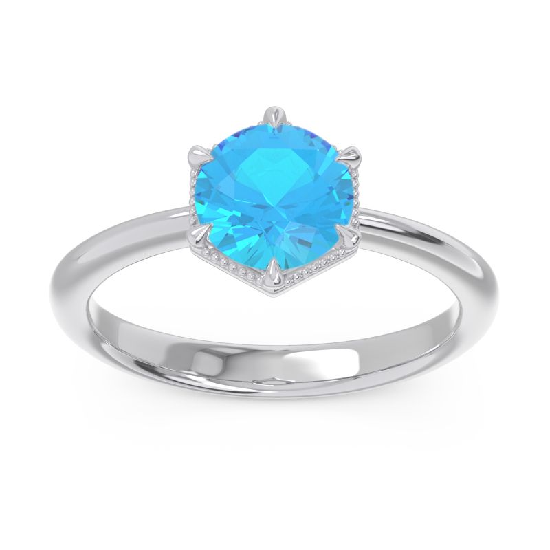 Solitaire Milgrain Kulira Swiss Blue Topaz Ring in 14k White Gold