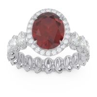 Garnet Engagement Ring In Platinum With Diamond - Rajakula Oval Halo Ring