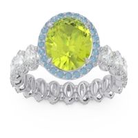 Peridot Engagement Ring In Palladium With Aquamarine And Diamond - Rajakula Oval Halo Ring