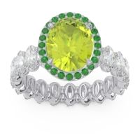 Peridot Engagement Ring In Palladium With Emerald And Diamond - Rajakula Oval Halo Ring