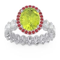 Peridot Engagement Ring In Palladium With Ruby And Diamond - Rajakula Oval Halo Ring
