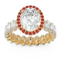 Lab Diamond Engagement Ring In 14k Yellow Gold With Ruby And Diamond - Rajakula Oval Halo Ring