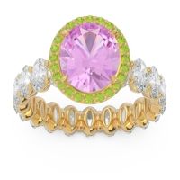 Pink Tourmaline Engagement Ring In 14k Yellow Gold With Peridot And Diamond - Rajakula Oval Halo Ring