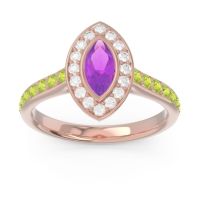 Amethyst Ring In 14K Rose Gold With Diamond And Peridot Pravahana Marquise Halo Ring