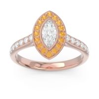 Lab Diamond Ring In 14K Rose Gold With Citrine Pravahana Marquise Halo Ring