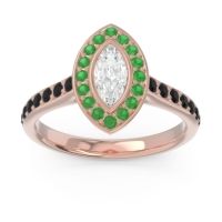 Lab Diamond Ring In 18K Rose Gold With Emerald And Black Onyx Pravahana Marquise Halo Ring