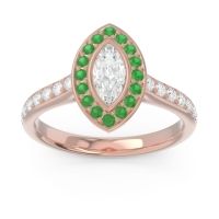 Lab Diamond Ring In 14K Rose Gold With Emerald Pravahana Marquise Halo Ring