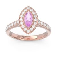 Pink Tourmaline Engagement Ring In 14K Rose Gold With Diamond - Pravahana Marquise Halo Ring