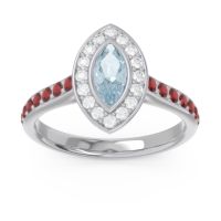Aquamarine Ring In 14k White Gold With Lab Diamond And Garnet Pravahana Marquise Halo Ring