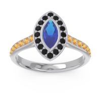 Blue Sapphire Ring In Palladium With Black Onyx And Citrine Pravahana Marquise Halo Ring