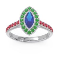 Blue Sapphire Ring In 14k White Gold With Emerald And Ruby Pravahana Marquise Halo Ring