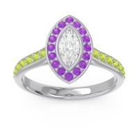 Lab Diamond Ring In 14k White Gold With Amethyst And Peridot Pravahana Marquise Halo Ring