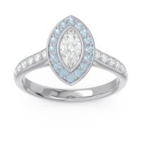 Lab Diamond Ring In 14k White Gold With Aquamarine Pravahana Marquise Halo Ring