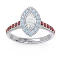 Lab Diamond Ring In 14k White Gold With Aquamarine And Garnet Pravahana Marquise Halo Ring