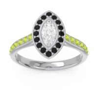 Lab Diamond Ring In 14k White Gold With Black Onyx And Peridot Pravahana Marquise Halo Ring