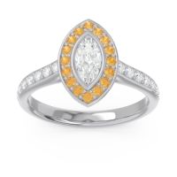 Lab Diamond Ring In 14k White Gold With Citrine Pravahana Marquise Halo Ring