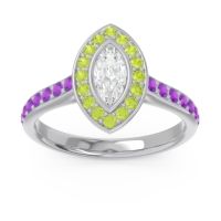 Lab Diamond Ring In 14k White Gold With Peridot And Amethyst Pravahana Marquise Halo Ring