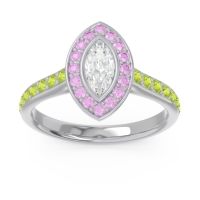 Lab Diamond Ring In 14k White Gold With Pink Tourmaline And Peridot Pravahana Marquise Halo Ring