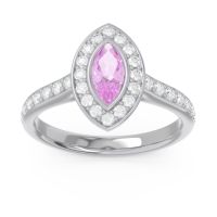 Pink Tourmaline Ring In 14k White Gold With Lab Diamond Pravahana Marquise Halo Ring