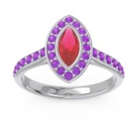 Ruby Ring In 14k White Gold With Amethyst Pravahana Marquise Halo Ring