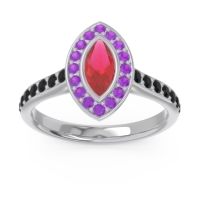 Ruby Ring In 14k White Gold With Amethyst And Black Onyx Pravahana Marquise Halo Ring