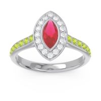 Ruby Ring In Palladium With Lab Diamond And Peridot Pravahana Marquise Halo Ring