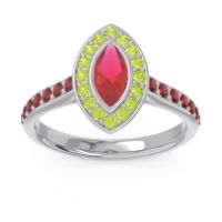 Ruby Ring In Palladium With Peridot And Garnet Pravahana Marquise Halo Ring