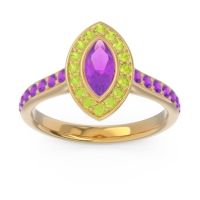 Amethyst Ring In 14k Yellow Gold With Peridot Pravahana Marquise Halo Ring